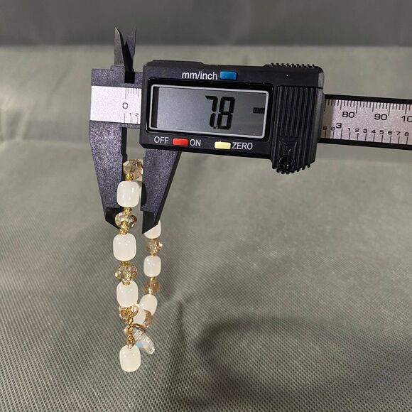 Iridescent Butterfly Charm Bracelet Oblong Glass Beads White Light Amber Stretch - Picture 6 of 7